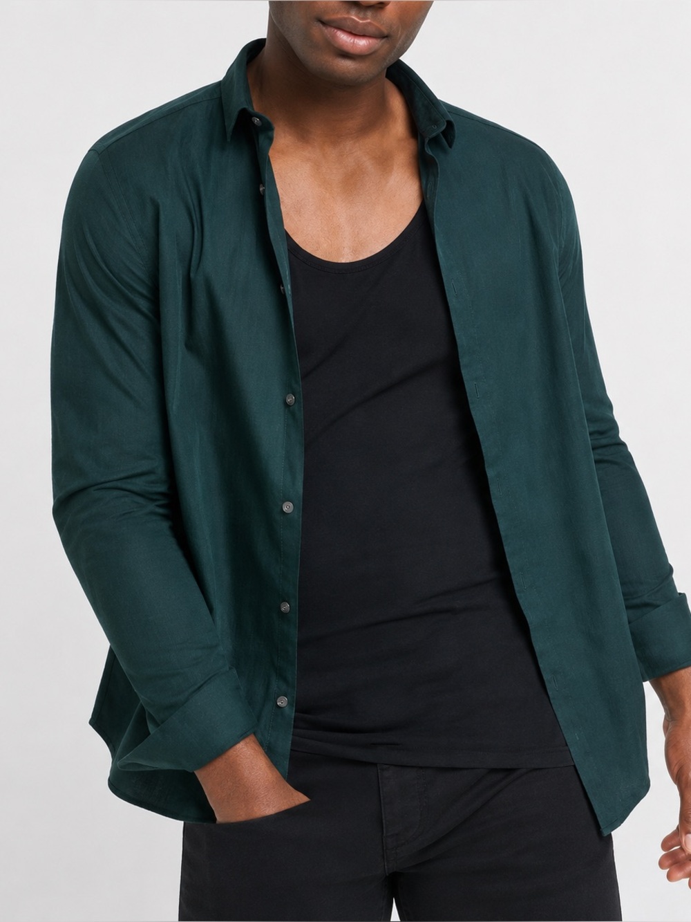 River Island ASOS Long Sleeve Poplin Shirt In‎ Green Muscle Fit NWT
